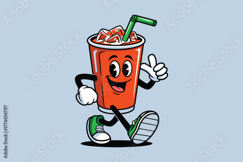 Retro Iced Drink Character with Thumbs Up  Funny Soda Cup Illustration