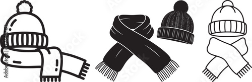Winter hats and scarves vector illustration