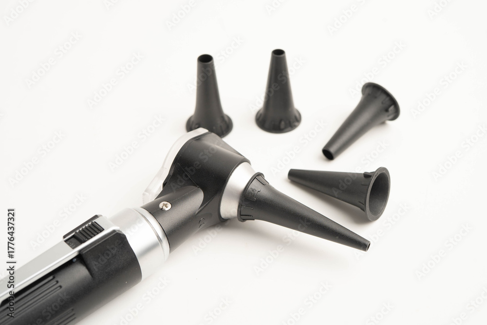 Naklejka premium Otoscope for audiologist or ENT doctor use otoscope checking ear and treate hearing loss problem.