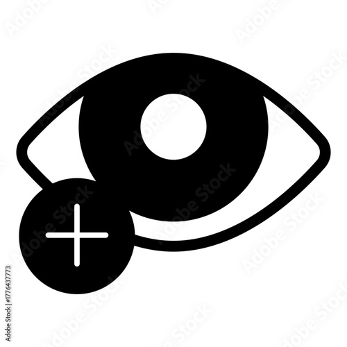 Eye and plus solid icon, vision treatment concept. Vector graphics. Hyperopia, ophthalmology sign on white background, style icon mobile or web design.