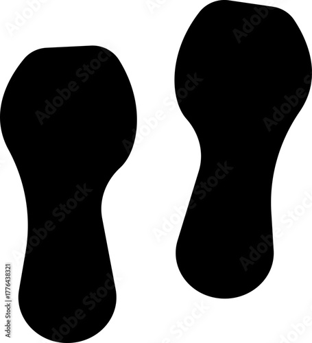 Footprint and shoe print icon in black flat style, including barefoot, boot, sneaker, trail, and walking track symbols, perfect outline and silhouette vector