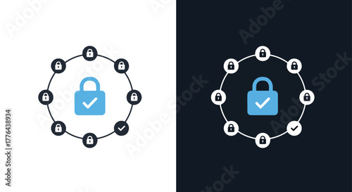 Secure network system data lock - Vector icon symbol for website - Icon vector - Blue icon vector - Line and glyph solid icon and logo template