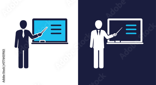 Educator teaching on whiteboard - Vector icon symbol for website - Icon vector - Blue icon vector - Line and glyph solid icon and logo template
