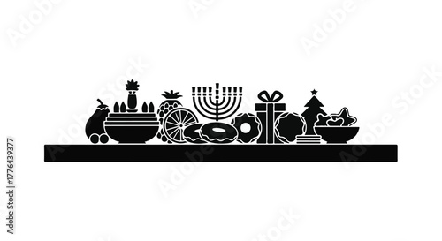 Festive holiday display with traditional symbols and treats