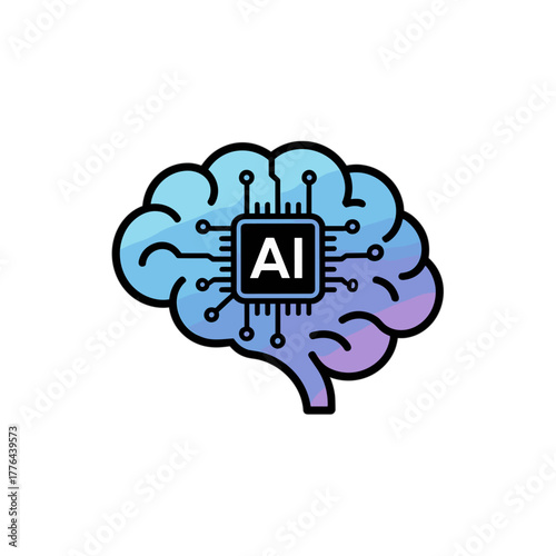 Digital Brain Illustration Symbolizing Artificial Intelligence and Cognitive Computing with Circuitry and Creative Design on Clean White Backdrop