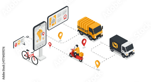 Isometric delivery system with gps navigation and transport vehicles