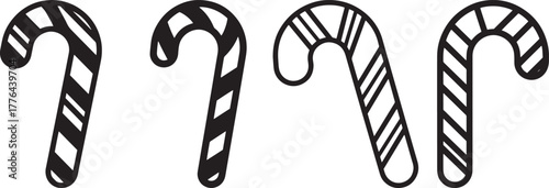 Four black and white candy canes vector illustration