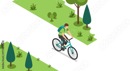 Isometric urban cyclist in green park