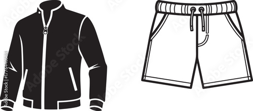 Monochrome Clothing Vector Illustration: Jacket and Shorts Apparel