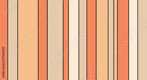Seamless pattern of vertical stripes in warm peach and cream tones with thin black outlines.