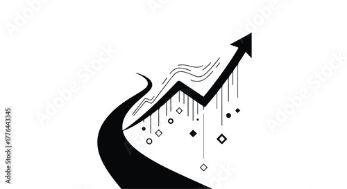 Dynamic upward trending arrow representing growth and progress on a winding path.