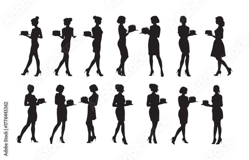 Silhouette of a woman carrying a birthday cake