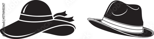 Classic Black and White Hat Silhouettes Fashion Headwear Vector Icons