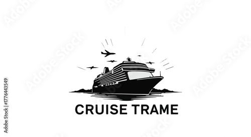 Sleek cruise ship sailing through ocean waters with airplanes flying overhead