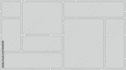 Blank gray layout template for digital content creation with rounded corners and dividers.