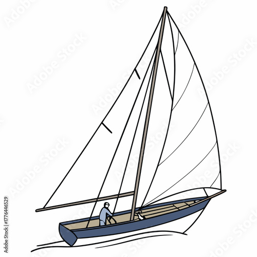 Sailboat with single person navigating illustration on water