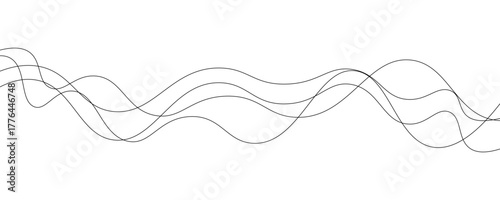 Thin curved wavy lines. Four black wavy lines on white background. Vector illustration