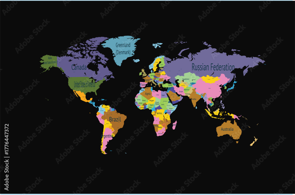 Fototapeta premium Colored political world map