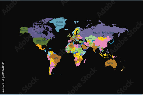 Colored political world map