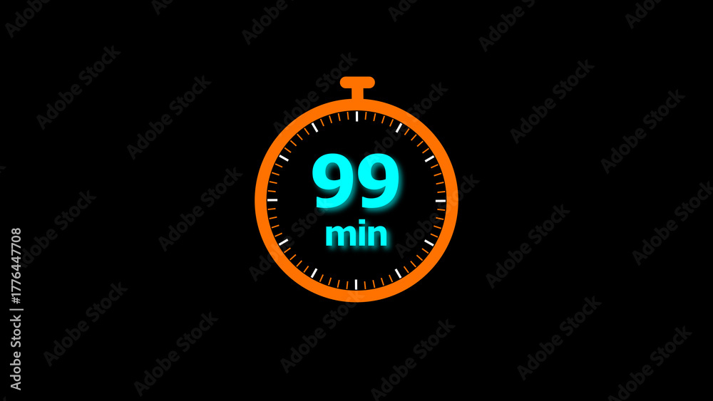 Naklejka premium 99 minutes timer clock icon 4k illustration on a black background. and creating a stunning illustration.4k illustration