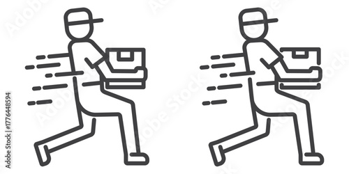 Set of delivery man line icons isolated on transparent background. Delivery icon set. Fast shipping, courier, and logistics symbols perfect for e-commerce and delivery service design. Editable stroke.