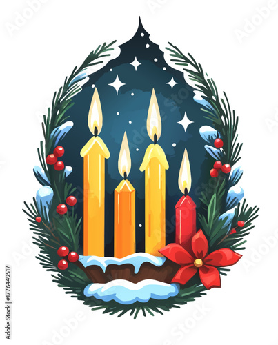 four candles advent crown cartoon vector illustratrion