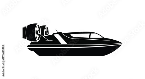 Sleek black hovercraft with powerful engines ready for adventure on water or land