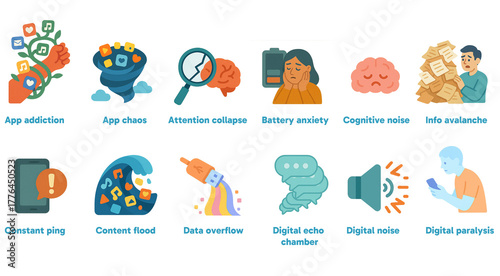 Digital Overload & Tech Fatigue Icons