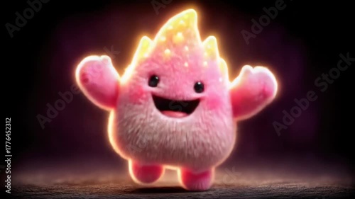 Animated fluffy pink creature with glowing details