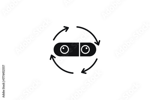 Two pills with arrows in circle on