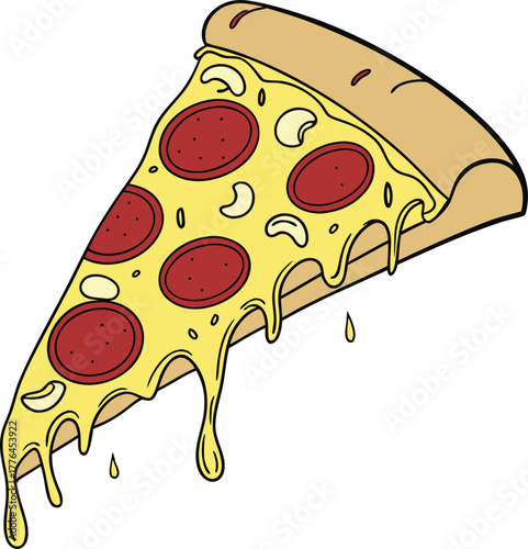 Delicious melting pizza slice cartoon vector illustration design