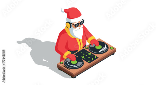 Santa claus as dj in isometric style for christmas party theme