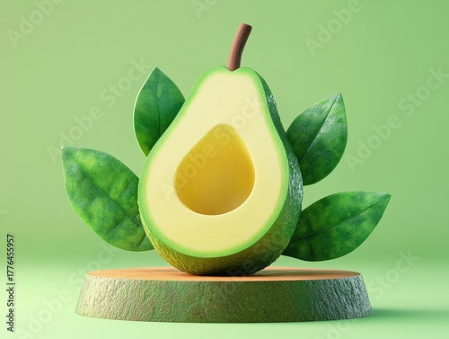 Stylized 3D Avocado Cutaway on Display for Healthy Lifestyle Marketing