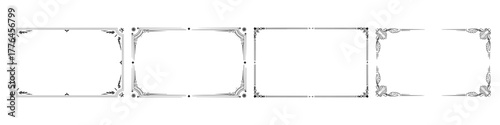 A set of elegant vintage frames and borders with ornate corner decorations. Classic decorative elements for invitations, certificates, menus, or formal announcements.