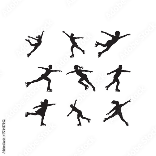 Black Color Ice Skating Silhouette Vector Illustration.