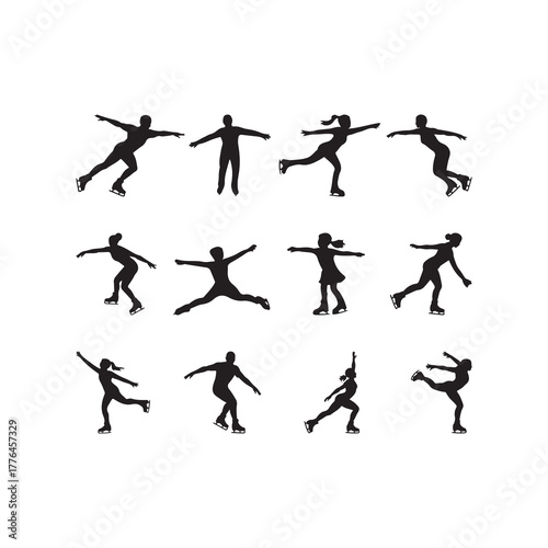 Black Color Ice Skating Silhouette Vector Illustration.