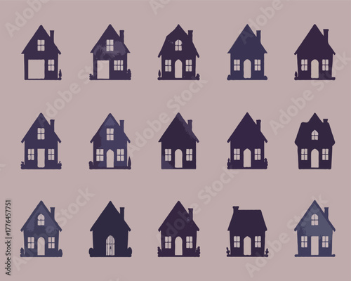 Modern Home Silhouettes: Comprehensive Real Estate Icon Set