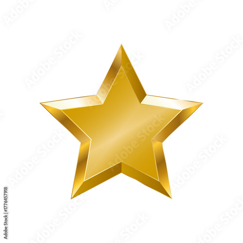Realistic golden star award icon with shiny 3D facets and soft reflections, luxury VIP achievement emblem for rating, casino, premium badge, success reward, or game trophy illustration