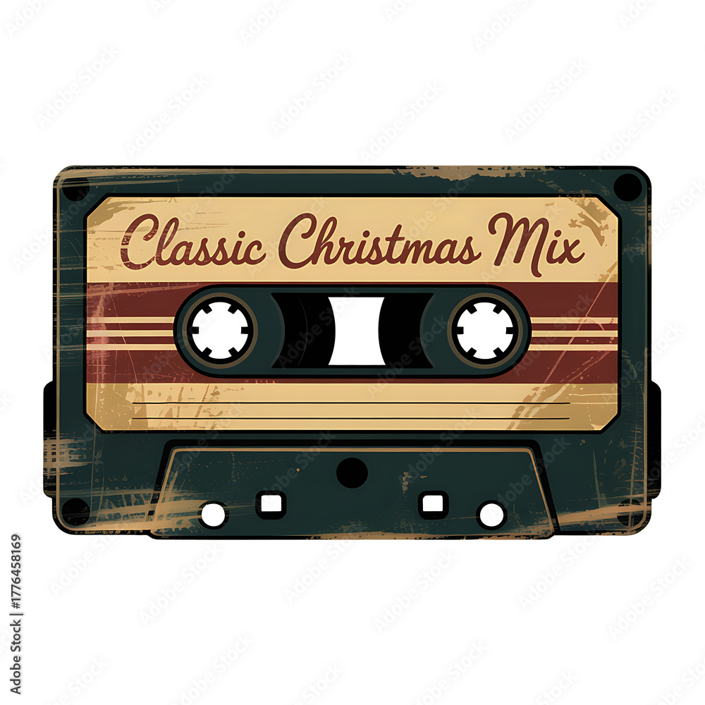 Obraz premium Vintage Cassette Tape Classic Christmas Mix with Aged and Worn Texture