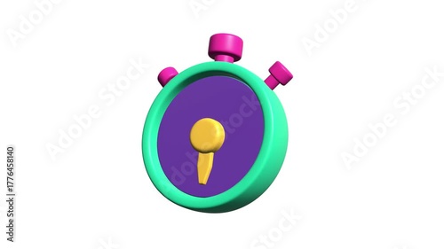 3D Animation of Countdown Stopwatch, 4K Animation, Alpha Channel