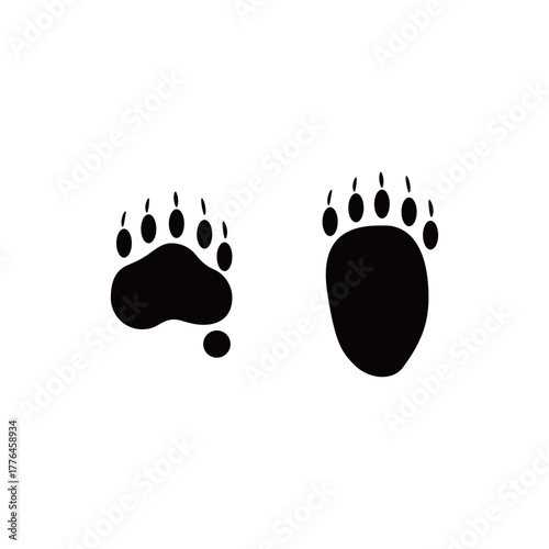 熊の足跡マークセット（左右の足型・黒いシルエット）