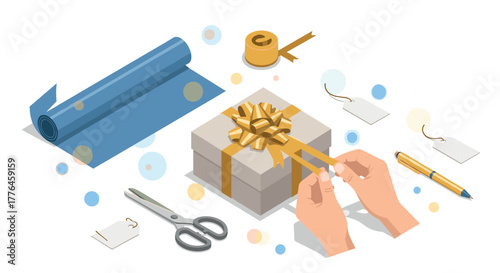 Crafting a perfect gift with gold ribbon and wrapping paper