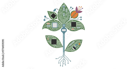 Digital Plant Growing with Computer Chips and Circuits.
