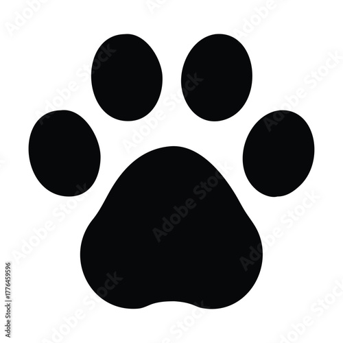 Black paw print icon vector illustration on a white background