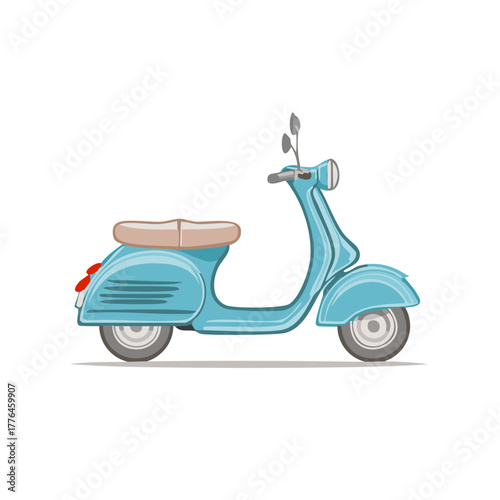 Light Blue Vintage Scooter Illustration Classic Retro Style Moped Vector Art
