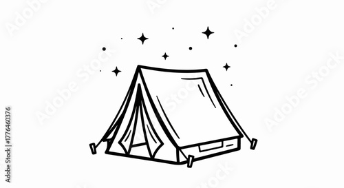 Camping tent under stars with transparent background