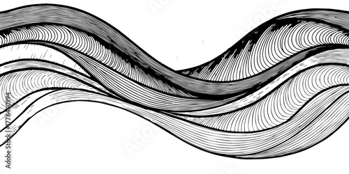 Modern abstract design of overlapping wave lines in detailed monochrome. The layered curves and soft gradients create a sense of continuous motion, rhythm, and artistic fluidity.