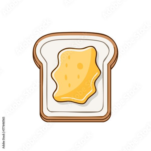 Simple cartoon illustration of a single slice of white bread with yellow butter spread