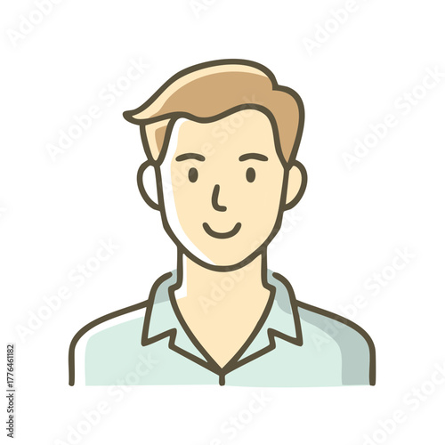 Simple line art illustration of a friendly young man with blonde hair, modern avatar icon