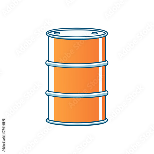 Bright orange industrial barrel with blue accents isolated on white